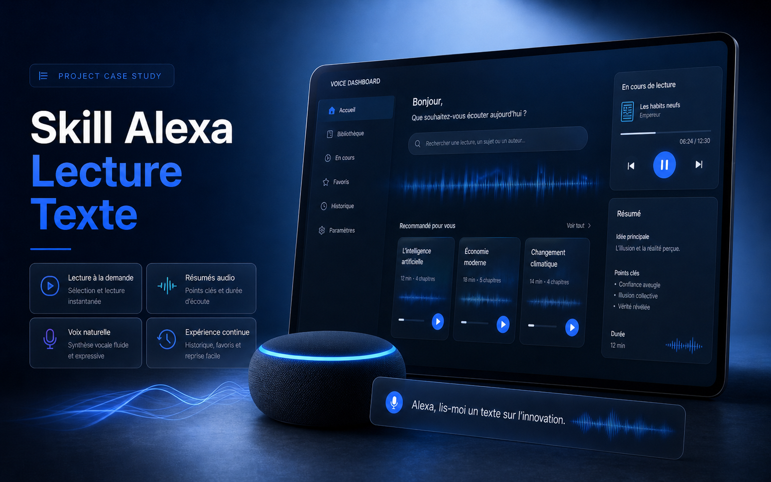 Couverture du projet Skill Alexa Lecture Texte